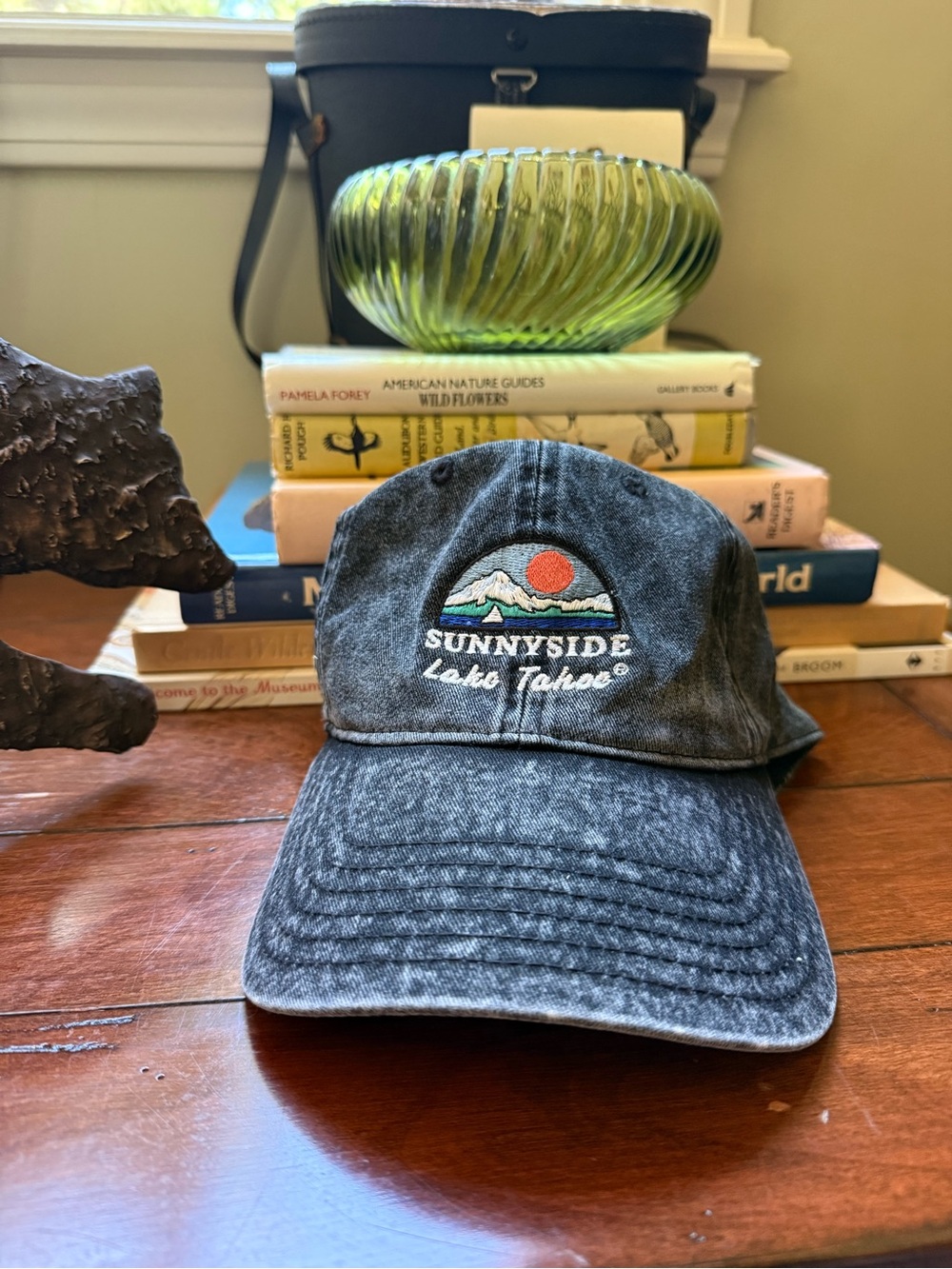 Sunnyside Lake Tahoe Embroidered Washed Black Denim SnapBack Hat